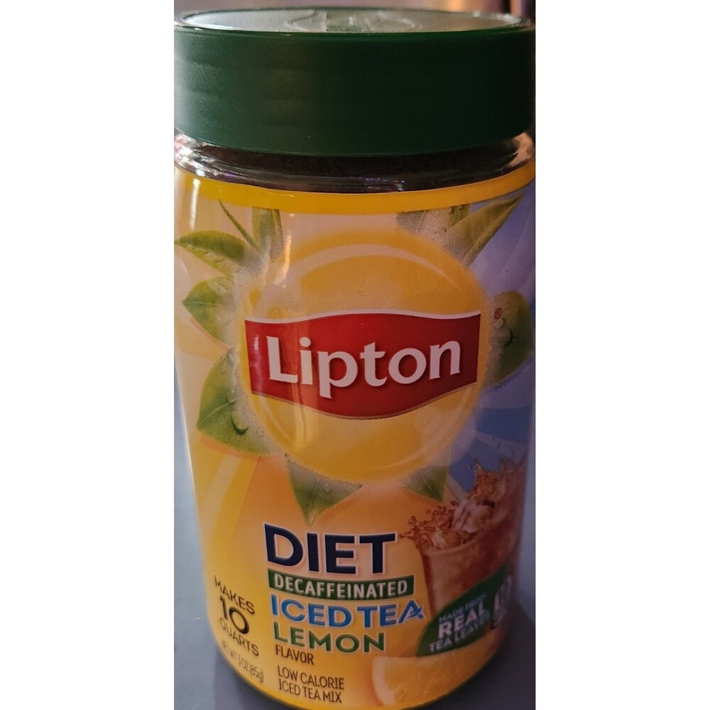 Lipton DISCONTINUED DIET DECAFFEINATED Iced Tea LEMON Flavor Mix ONE 10oz jars